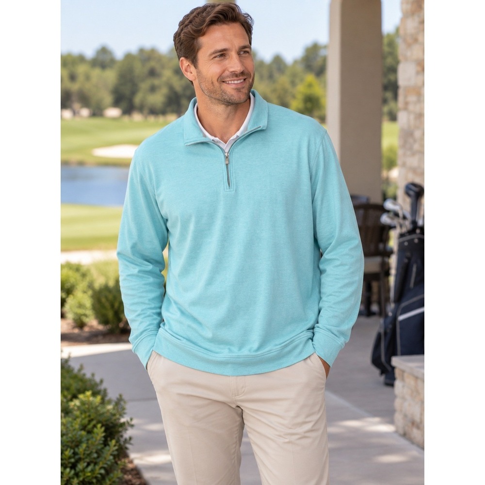 Peter Millar Golf Sweater XXL 1/4 Zip Pullover Light Blue Cotton Blend Preppy